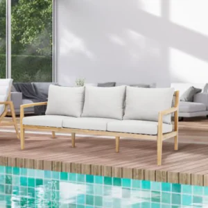 Solara Solid Wood and Taupe Rope 3-Seater Garden Sofa