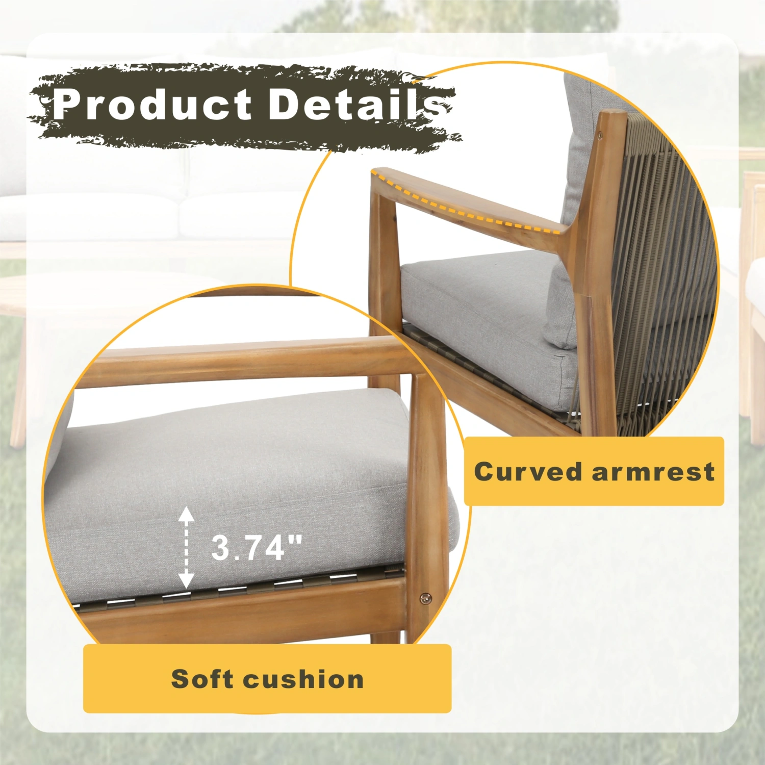 Solara Solid Wood and Taupe Rope 3-Seater Garden Sofa - Image 6