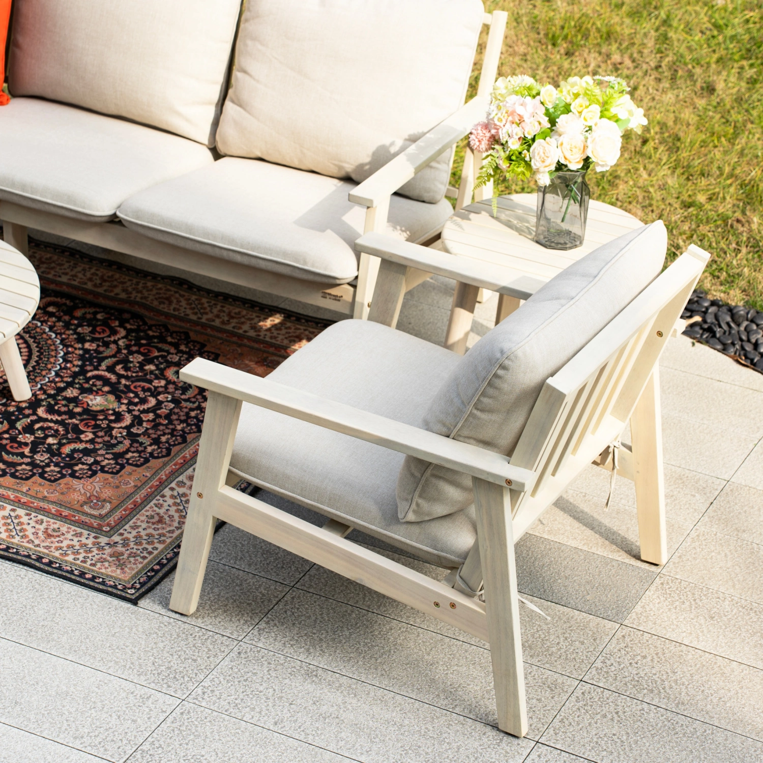 Toledo Natural Wood 5-Seater Garden Sofa Set with Round Coffee Table & Side Table - Image 6