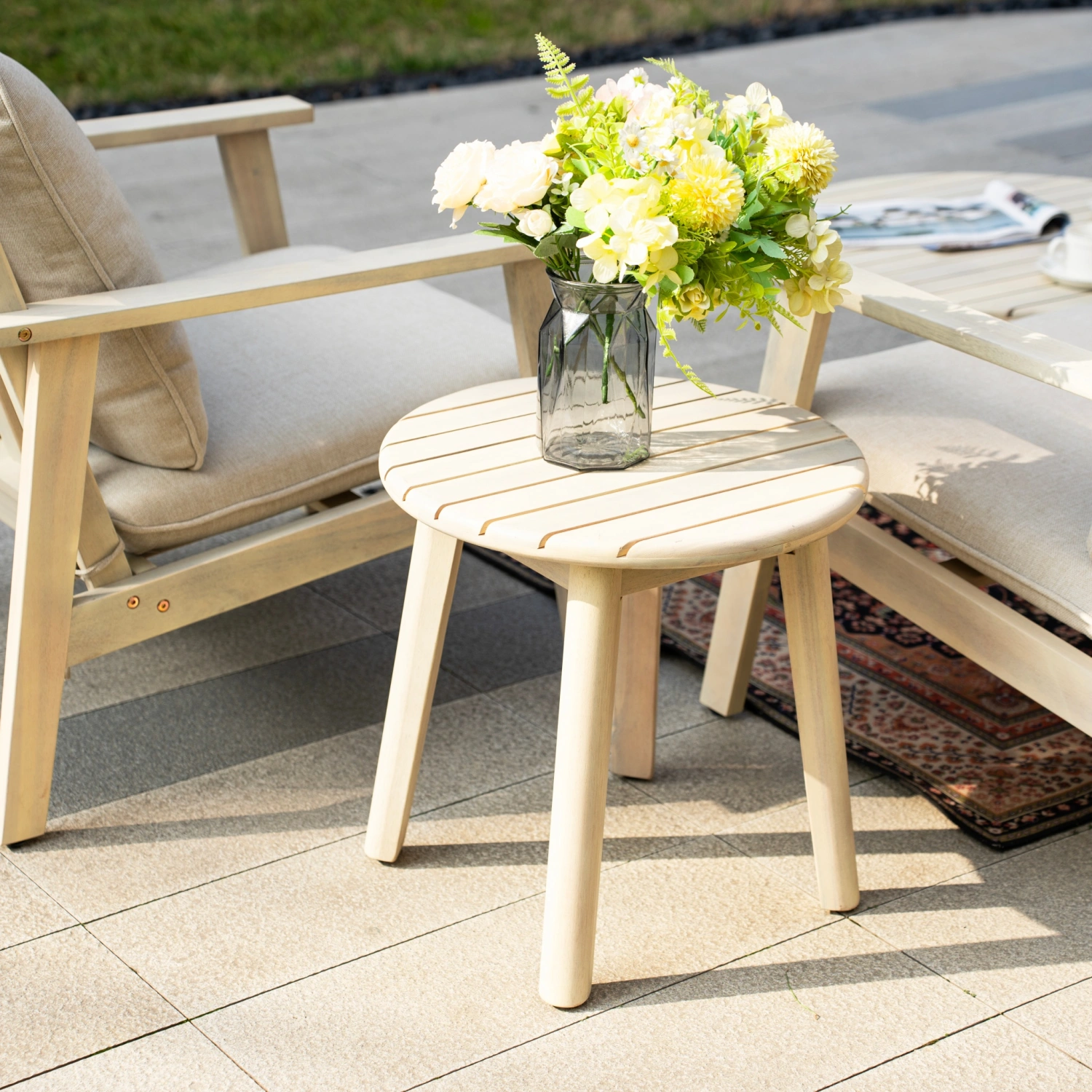 Toledo Natural Wood 5-Seater Garden Sofa Set with Round Coffee Table & Side Table - Image 7