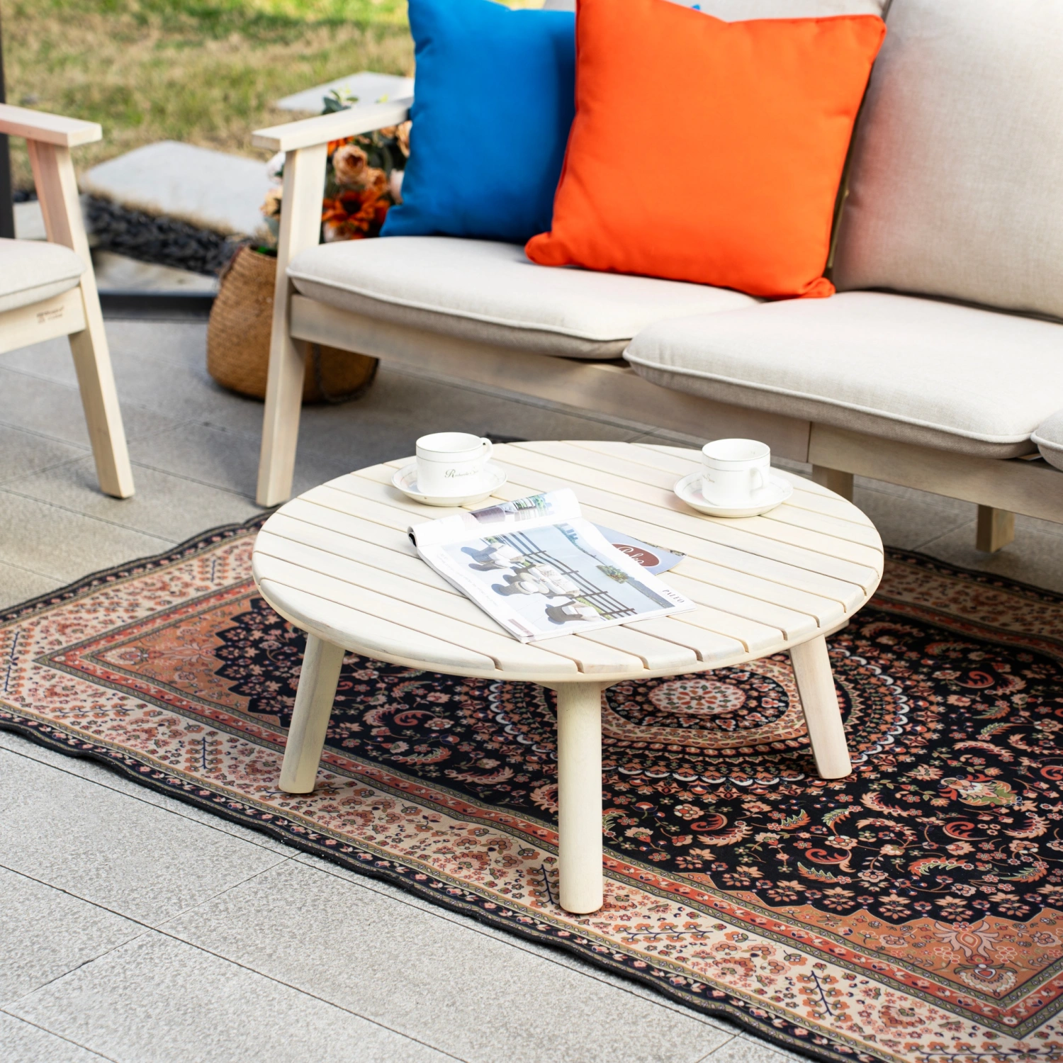 Toledo Natural Wood 5-Seater Garden Sofa Set with Round Coffee Table & Side Table - Image 8