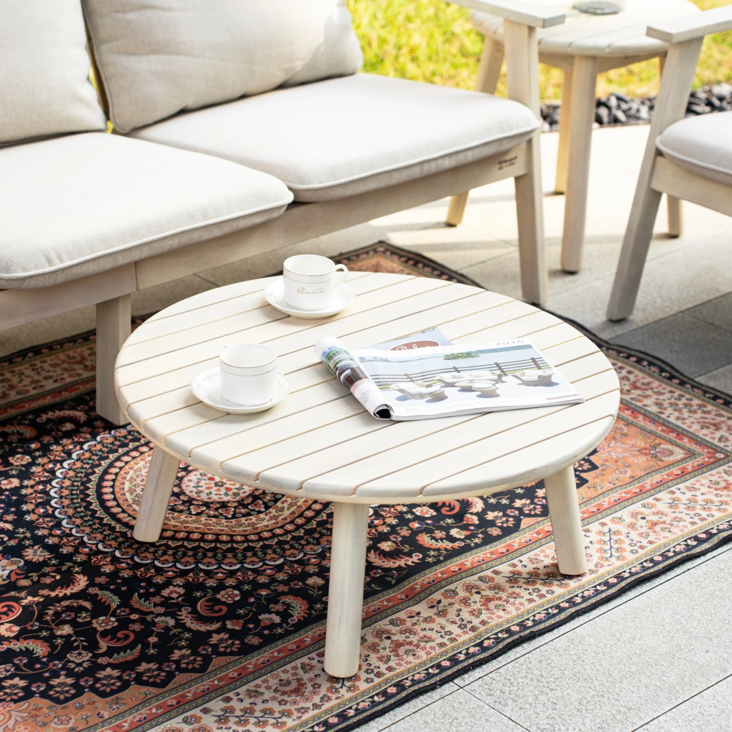 Toledo Natural Wood 5-Seater Garden Sofa Set with Round Coffee Table & Side Table - Image 10
