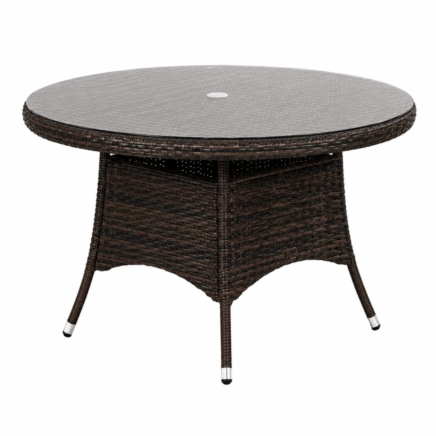 120cm Round 4-Seater Rattan Garden Dining Table with Aluminium Frame – Brown - Image 7