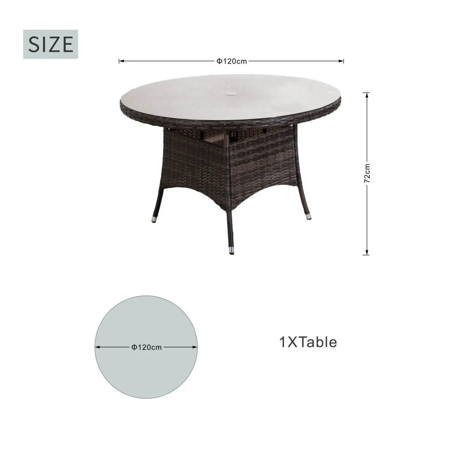120cm Round 4-Seater Rattan Garden Dining Table with Aluminium Frame – Brown - Image 8