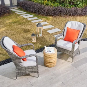 Saint-Malo 3 Piece Rattan Bistro Set with Detachable Chairs and Irregular Wood Side Table - Grey & Brown