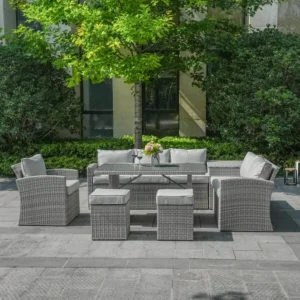 8 Seater Rattan Garden Sofa Dining Set with Side Storage Box - Whitewash