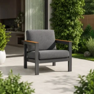 Arve Single Aluminium Garden Sofa with Teak Armrests - Carbon Black