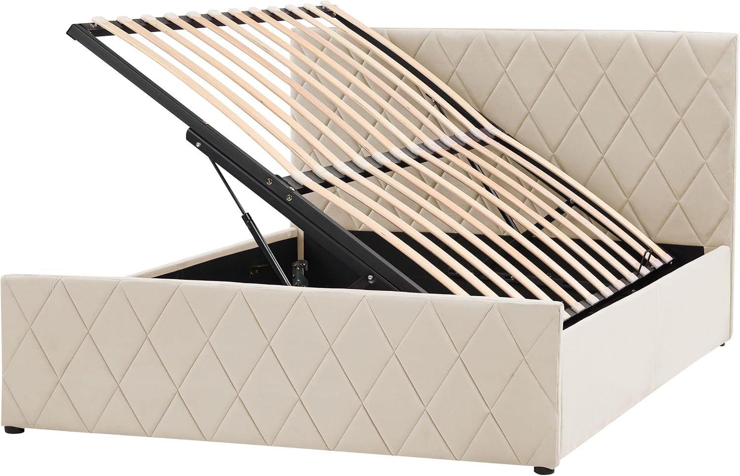 Beliani Ottoman Bed Beige Velvet with Storage