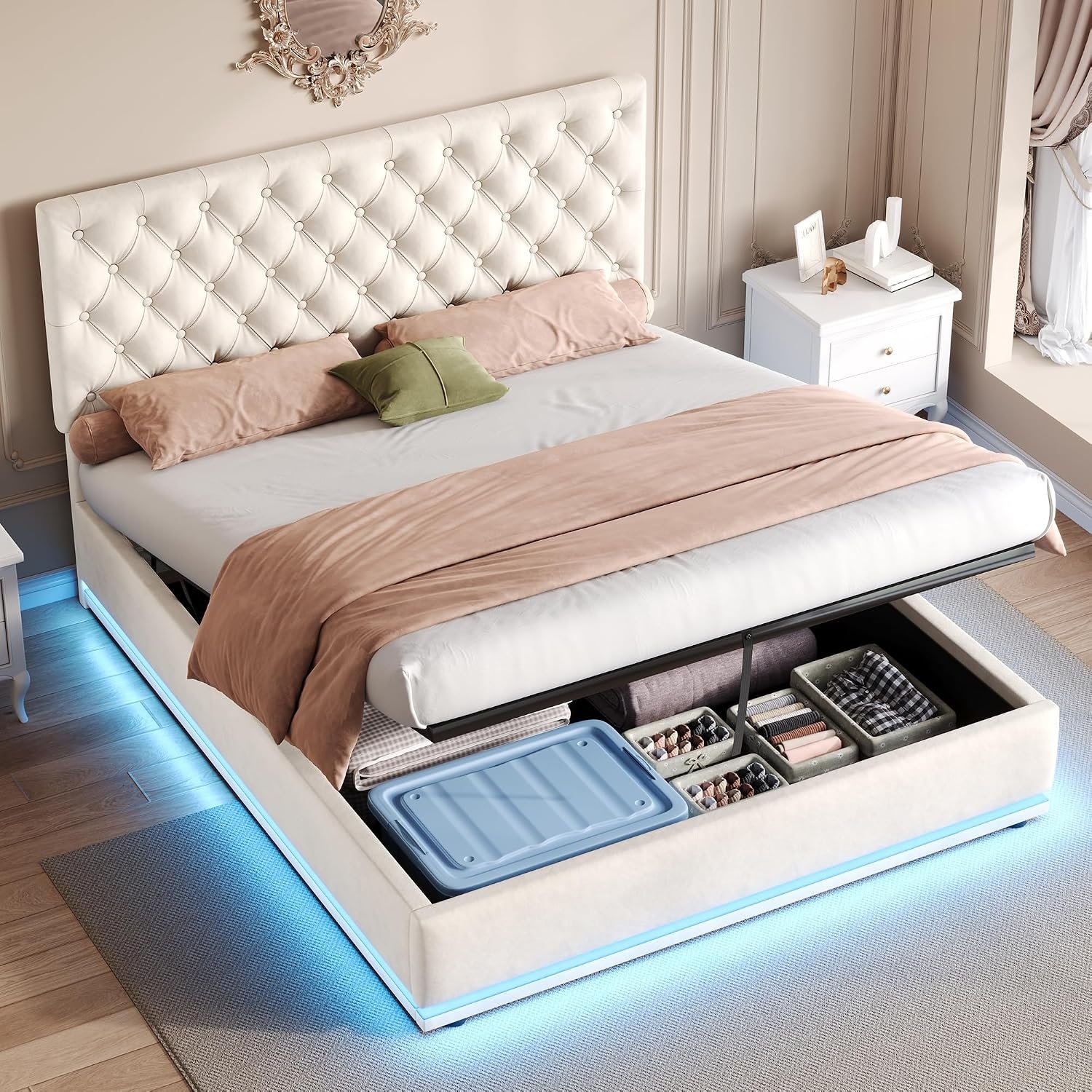 Double Ottoman Bed with LED Lighting & Storage