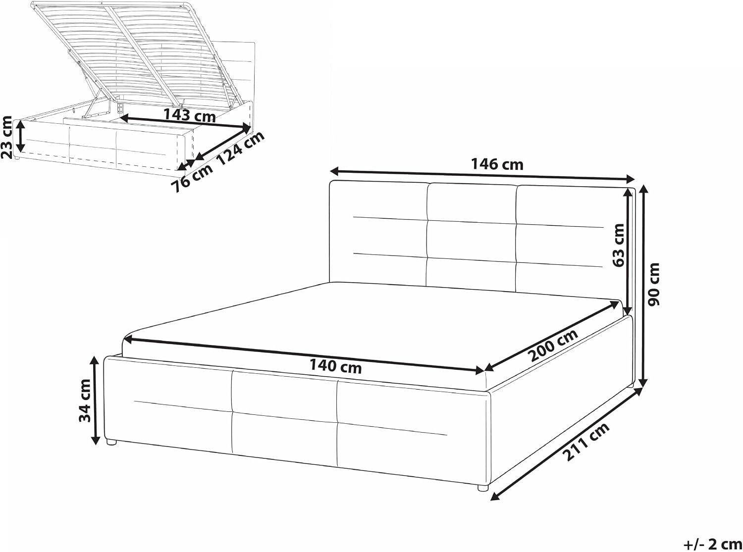 Ottoman Bed Frame 90 x 190 cm Upholstered - Image 3