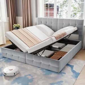 Upholstered Storage Bed Frame Velvet Ottoman Bed with