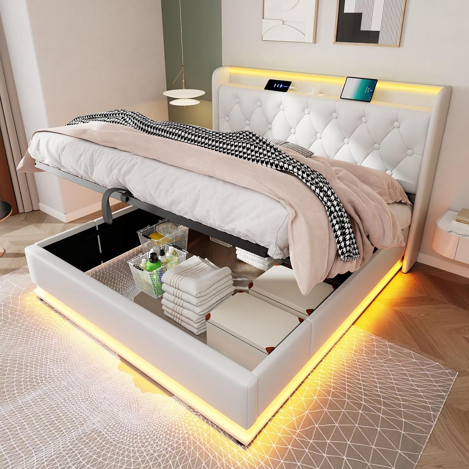 Luxury Velvet Ottoman Bed Frame with Gas Lift