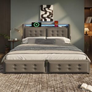 Luxury Plush Velvet Wingback Panel Bed With Ottoman